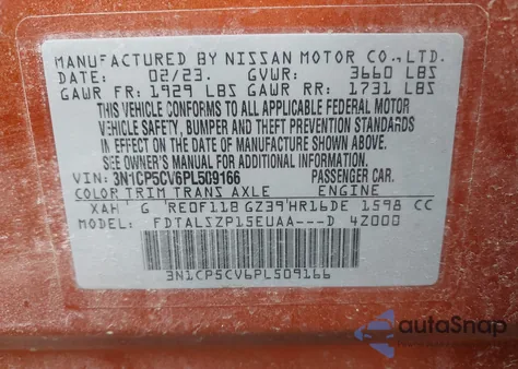 2023 Nissan Kicks Sv Xtronic Cvt from USA, damaged, VIN 3N1CP5CV6PL509166